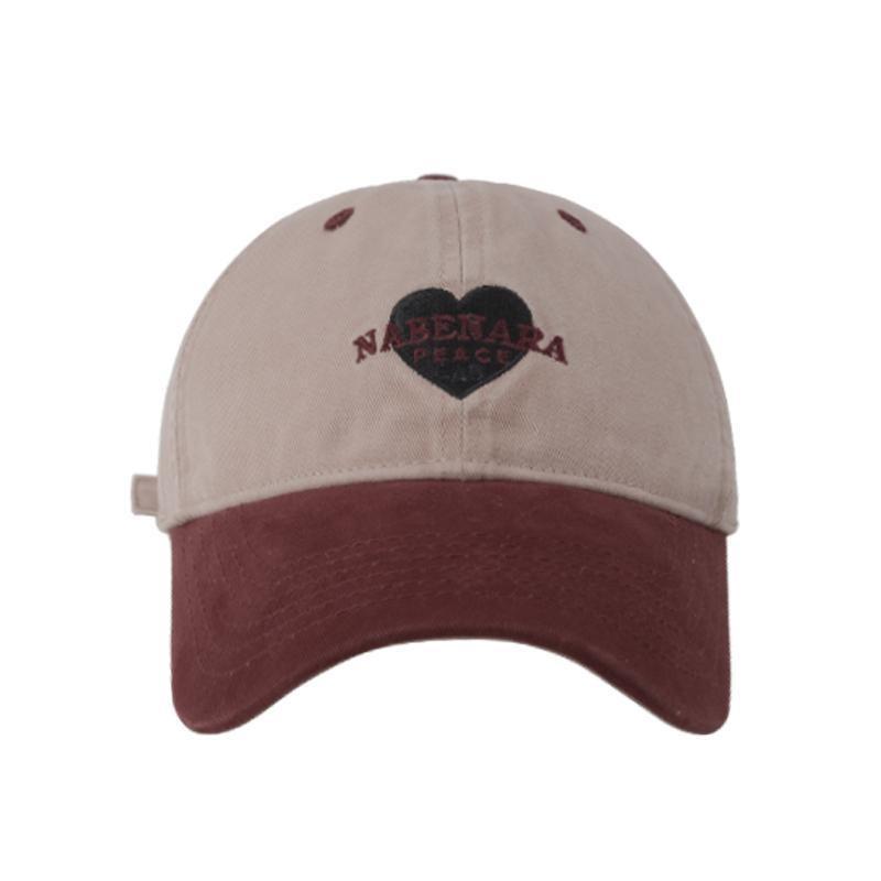 Chic Heart Embroidered Wide Brim Baseball Hat In Purple Beige Pink And Khaki For Women