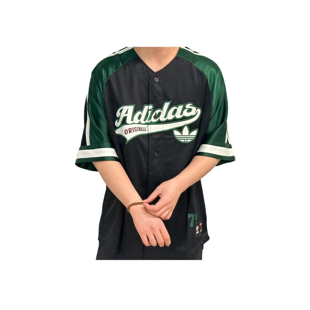 Adidas Originals Unitefit Color Block Button Soft Skin Friendly Short Sleeve Shirt Unisex Shirts Black Dark-Green JN0767