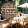 Wood 1pc, 2D Wooden Brown Welcome Sign 7.9Inch/20cm Round Hanging Sign Wall or Door Decor Wall Art, Outdoor Courtyard Decor Party for Door, Wall, Home
