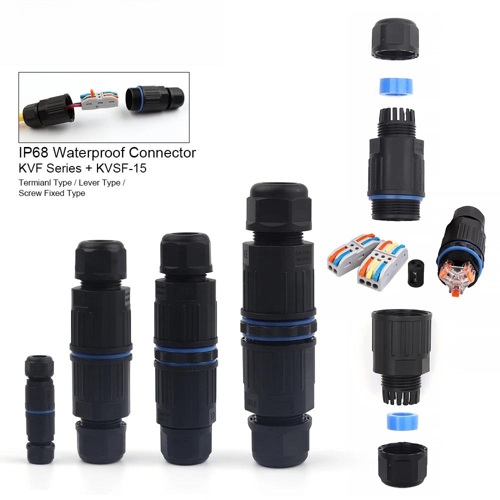 Водонепроницаемый кабельный разъем IP68 I-образной формы 2/3/4/5-контактный KVF Series/KVSF-15, адаптер электрических клемм, быстроразъемный винтовой клеммный блок
