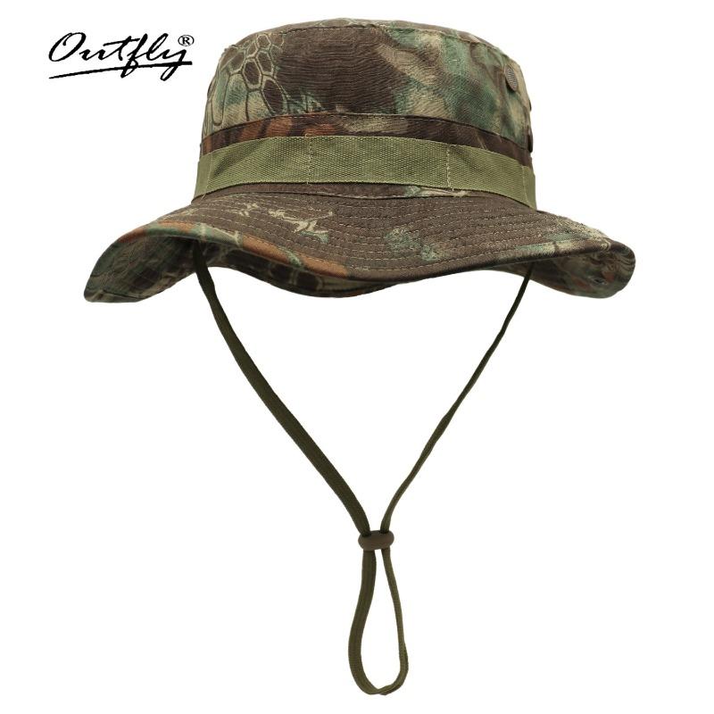 Jungle Camouflage Sun Protection Benny Hat Sniper Flat Top Bucket Hat Outdoor Sports Tactical Military Fan Hat