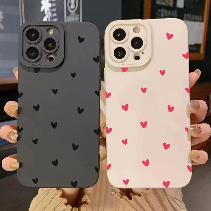 Черный чехол для телефона в форме сердца для iPhone 16 14 15 13 12 11 Pro Max Mini X XR XS 7 8 15 16 Plus SE 2020 Ударопрочный силиконовый мягкий чехол