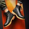 New Autumn and Winter Leather Couple Boots High Top Youth Trendy Round Toe Comfortable Casual Flat Heel Thick Bottom All-match
