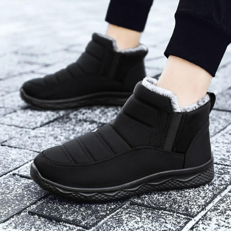 Модные новые мужские зимние ботинки, зимние флисовые утолщенные хлопковые ботинки для пап, черные водонепроницаемые ботильоны для мужчин, теплая мужская хлопковая обувь для отдыха на открытом воздухе