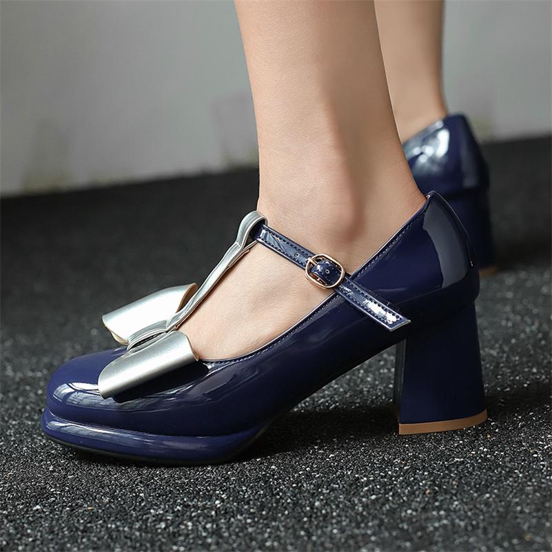 Meotina Женские туфли Мэри Джейн на высоком толстом каблуке с круглым носком и завязывающимся бантом, модная женская обувь весна-осень, розовые, черные, 46