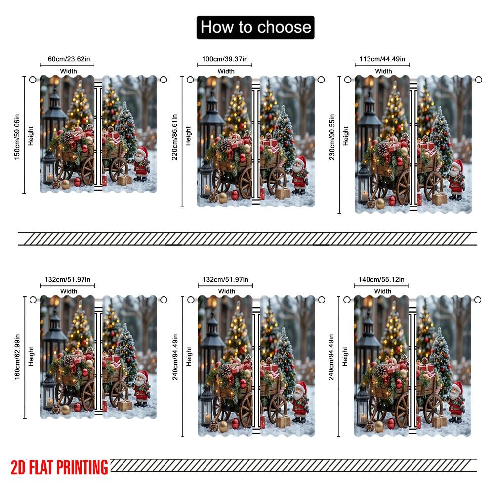 2pcs 2D flat printing Fashionable Christmas Curtains Christmas red gift wagon Digital Printed Polyester Drapes Party & Holiday