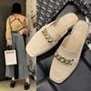 Summer Women's Spring New Baotou Half Slippers Metal Chain Decorative Square Head - Low