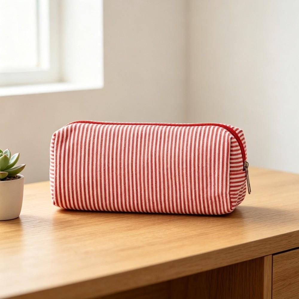 Striped Print Pencil Pouch Polyester Bubble Yarn Pen Bag Minimalist Stationery Pouch  School Office
