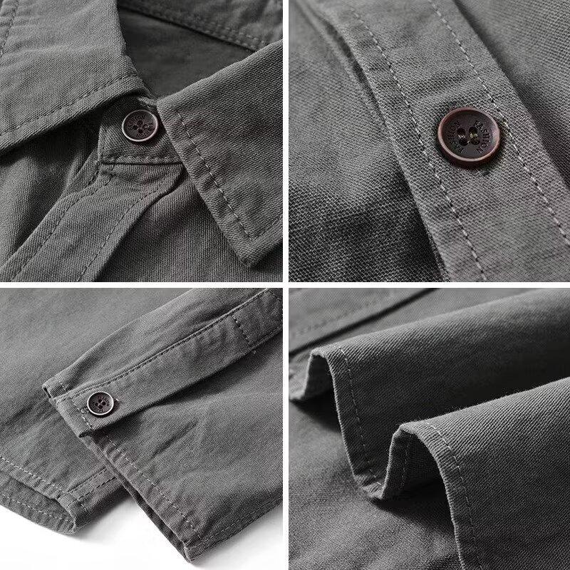 Весна и осень, новая мужская рабочая рубашка с длинными рукавами, корейская версия тренда на свободные карманы, повседневная универсальная рубашка