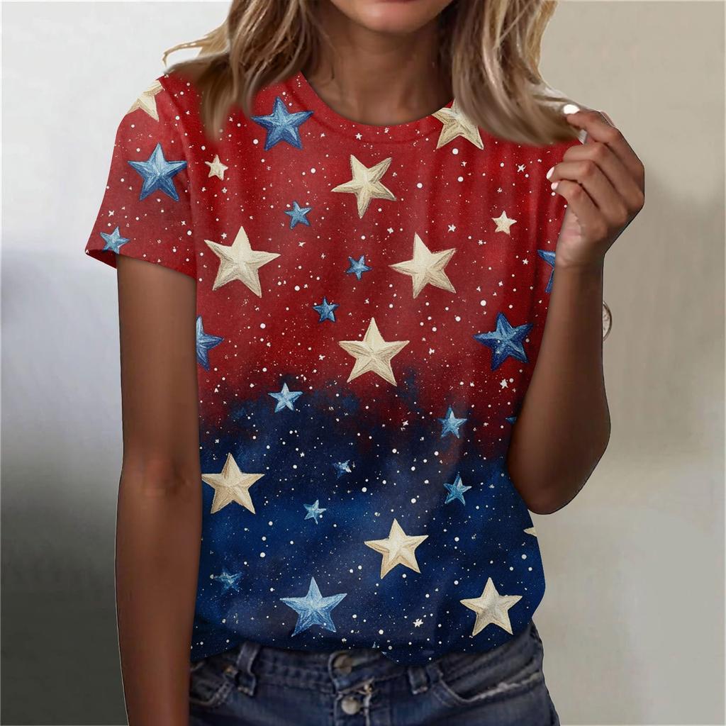 Women's Fashion Casual Printed Round Neck Short Sleeved T-Shirt Top T-Shirt Top Top