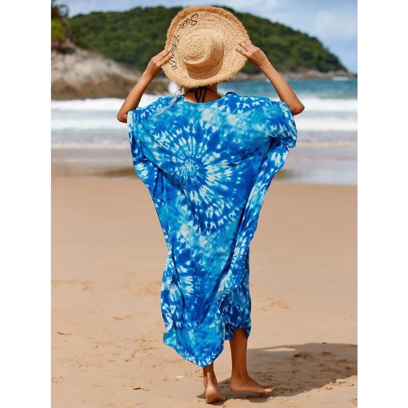 Женское платье-кафтан в стиле бохо большого размера с контрастным принтом свободного кроя Vacay Beach