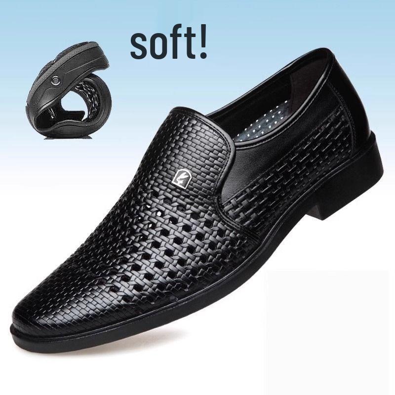 Мужские дышащие сандалии из полой кожи 2025 года - Формальные, Повседневные, Плетеный дизайн для папы