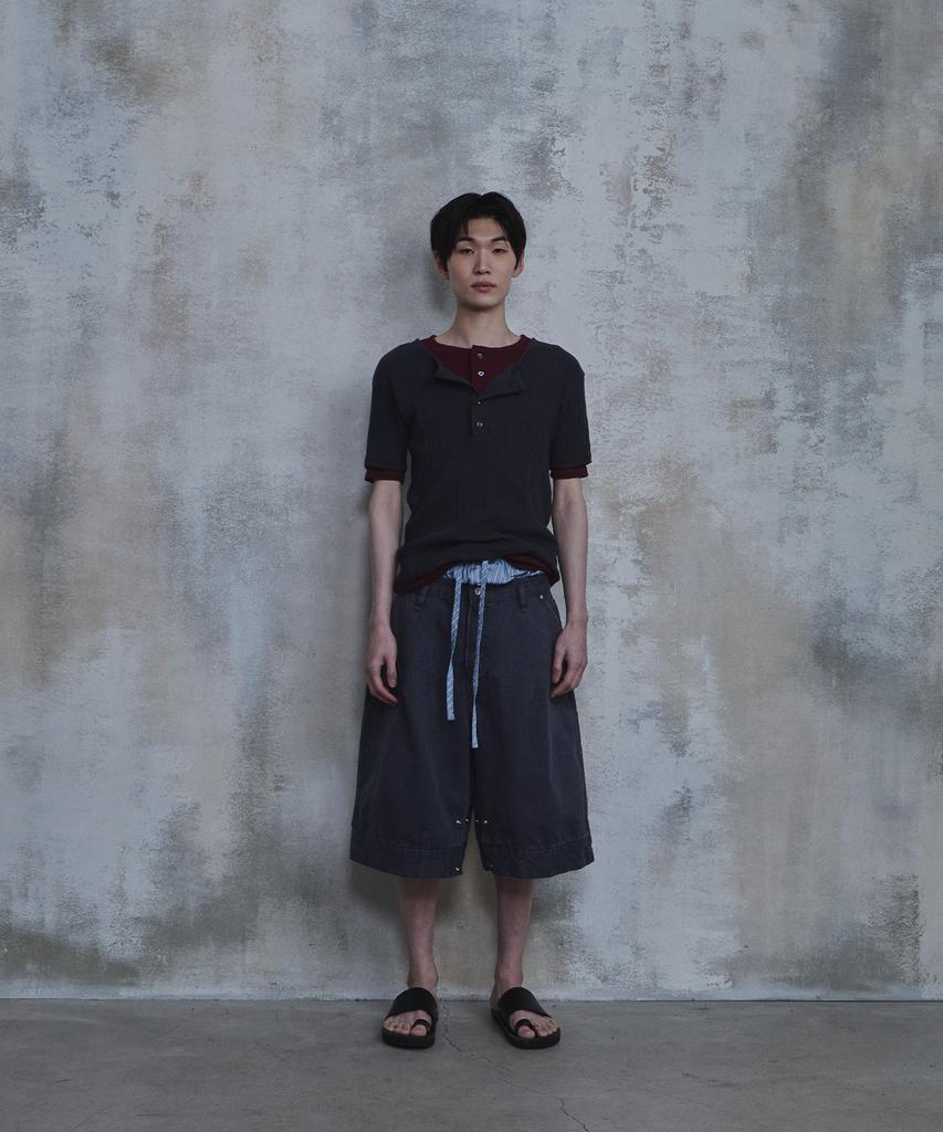 PARADIGMFILM [Ep.02] Slub Layered Henley Neck Knit Top (Charcoal)