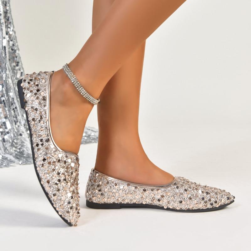 2025 Новые туфли-лодочки с острым носком, темпераментные, универсальные, с пайетками