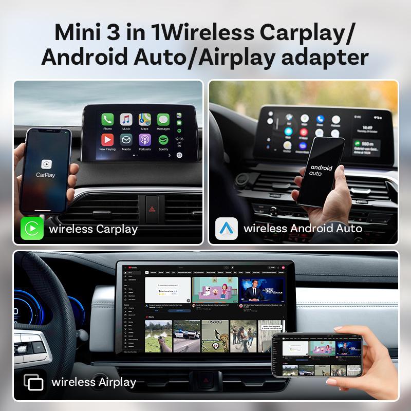 OTTOCAST MINI AIR Cube 4.0 Wireless CarPlay Android Auto Adapter 3 in 1 Dongle Airplay Screen Mirroring Dongle Car Accessories