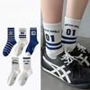 Women's Mid-calf Sports Socks for Autumn and Winter, Letter Striped Anti-odor Boneless Women's Long Cotton Socks