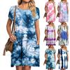 Women's Summer Round Neck T-shirt Round Neck Petal Sleeve Printed Dress With Pockets