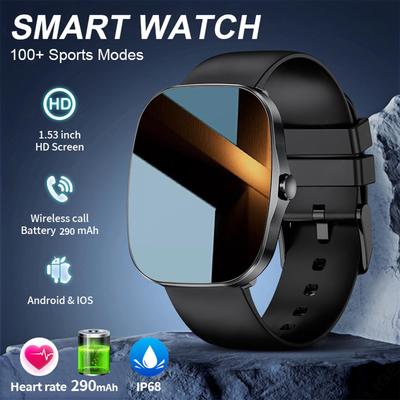 LIGE Умные часы 1,53-дюймовый AMOLED HD экран Bluetooth звонок спортивные часы пульс IP68 водонепроницаемые умные часы для мужчин