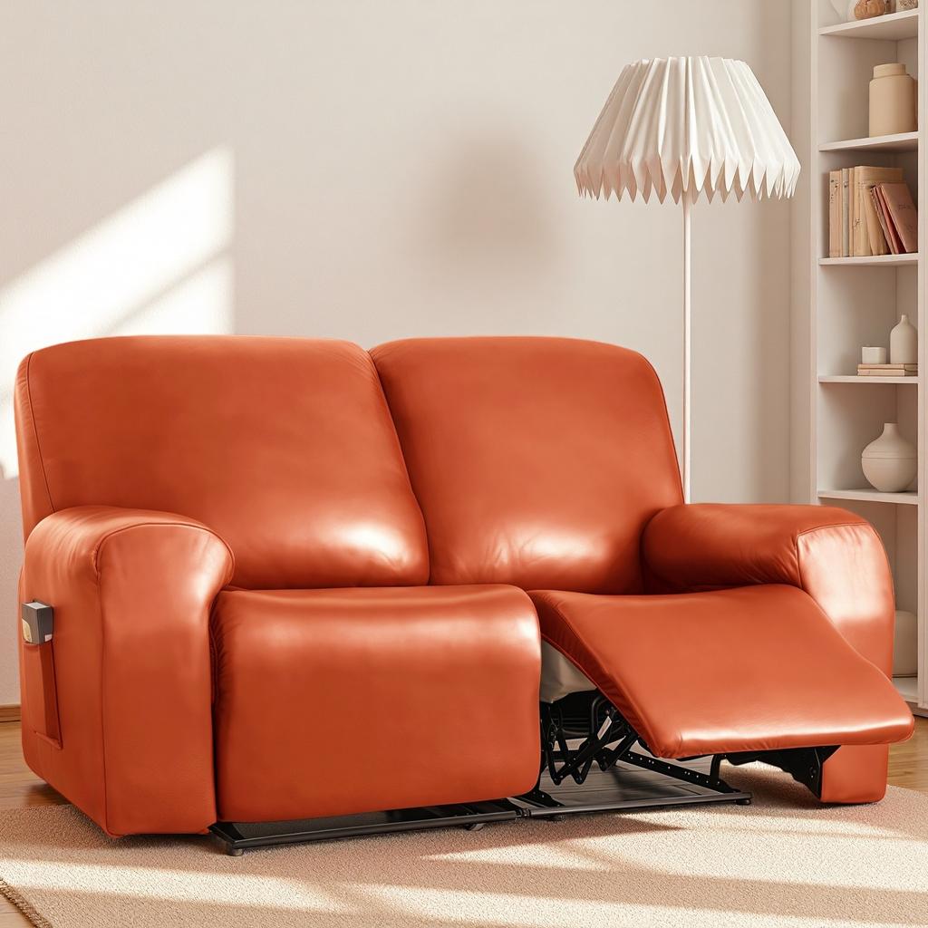 Waterproof Loveseat Sofa Recliner Cover 2-Seater with Side Pockets Stretch PU Leather Recliner Sofa Cover Living Room
