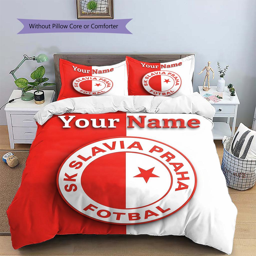 Custom Name Slavia Prague Football Crest Bedding,Quilt Set Quilt Cover Pillowcase Home Birthday Gift (1 * duvet cover + 2 * pillowcase, without core)