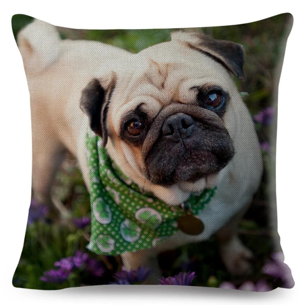 Both Sided Pug Dog Print Cushion Cover Decoration Pet Animal Pillow Case for Sofa Home Car Linen Pillowcase 45x45cm