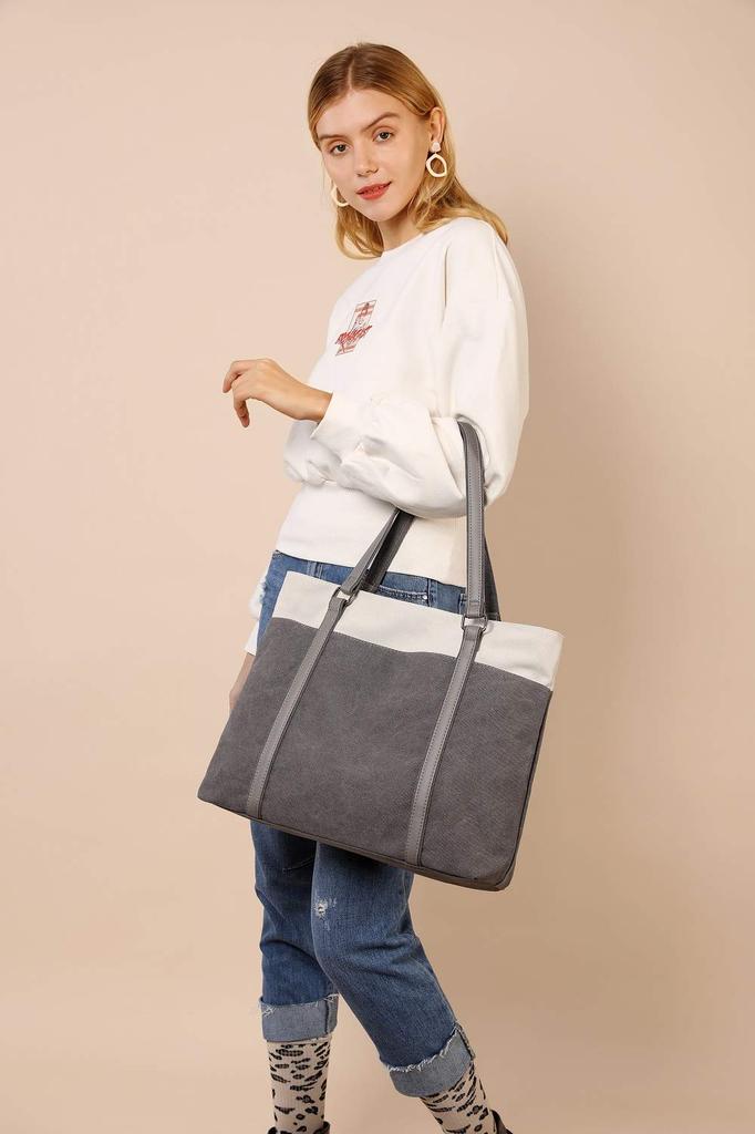 Tote Bag for A4 Large Shoulder Shoulder Bag [manukori] Women, Canvas, Size, Capacity, Bag, (grey)