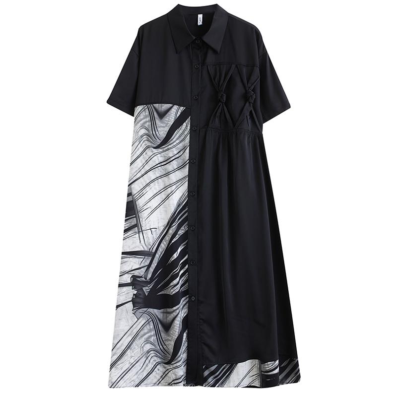 DIMANAF 2025 Лето Новое Платье Большого Размера Женское Платье Свободный Принт Длинное Винтажное Повседневное Базовое Платье-Рубашка