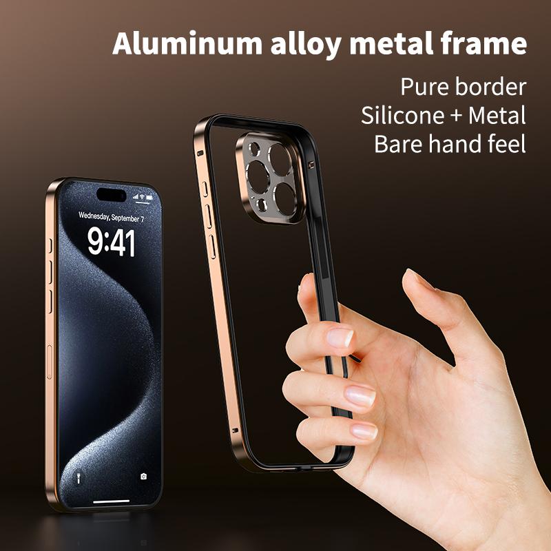 Алюминиевый сплав рамка роскошный тонкий чехол для iPhone 16 Plus 15 Pro Max 14 Pro 13 противоударный внутренний силиконовый чехол для телефона