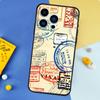 Retro Post Card Passport Stamps Phone Case For iPhone 16 15 13 12 11 14 17 Pro Max 13 mini 16 Plus 16e 17 Air Bumper Cover