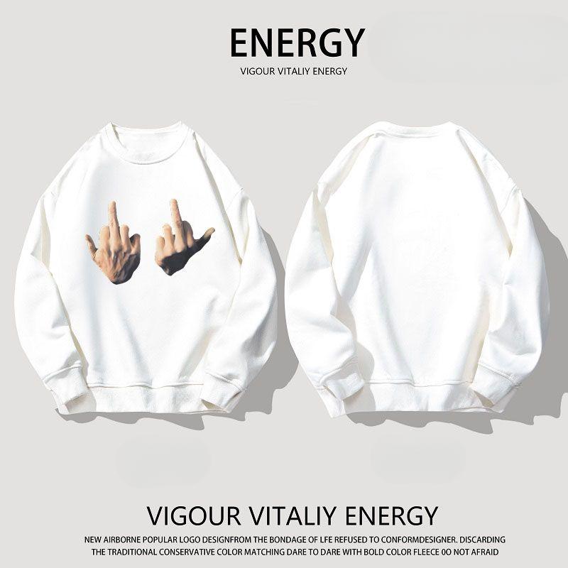 Американский уличный стиль, свободный свитер с круглым вырезом и вырезом на среднем пальце, унисекс, модная толстовка на осень/зиму