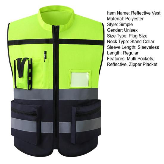 Светоотражающий жилет для мужчин и женщин, воротник-стойка, без рукавов, с несколькими карманами, дизайнерский жилет, прозрачный карманный жилет с держателем для ручек, пальто