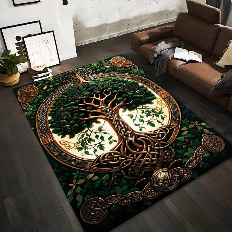 Celtic Tree of Life Carpet with Knot Pattern and Green Leaves Design Suitable for use as an anti-slip for living room bedroom sofas