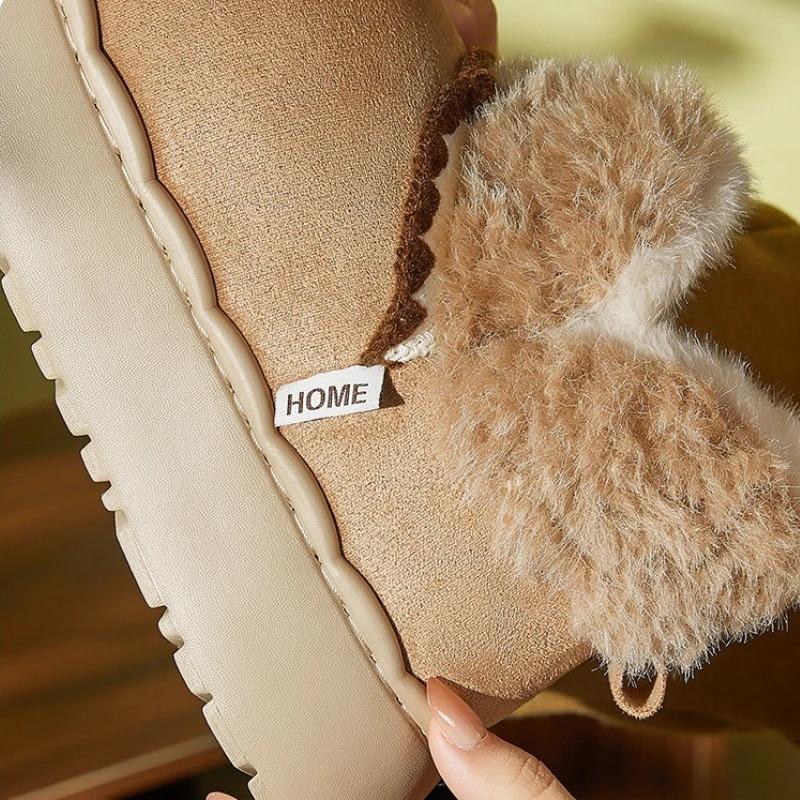 2025 New Winter Warm Platform Shoes Woman Indoor Fluffy Slippers Soft Faux Fur Anti-slip Thick Sole Female Home Floor Snow Boots
