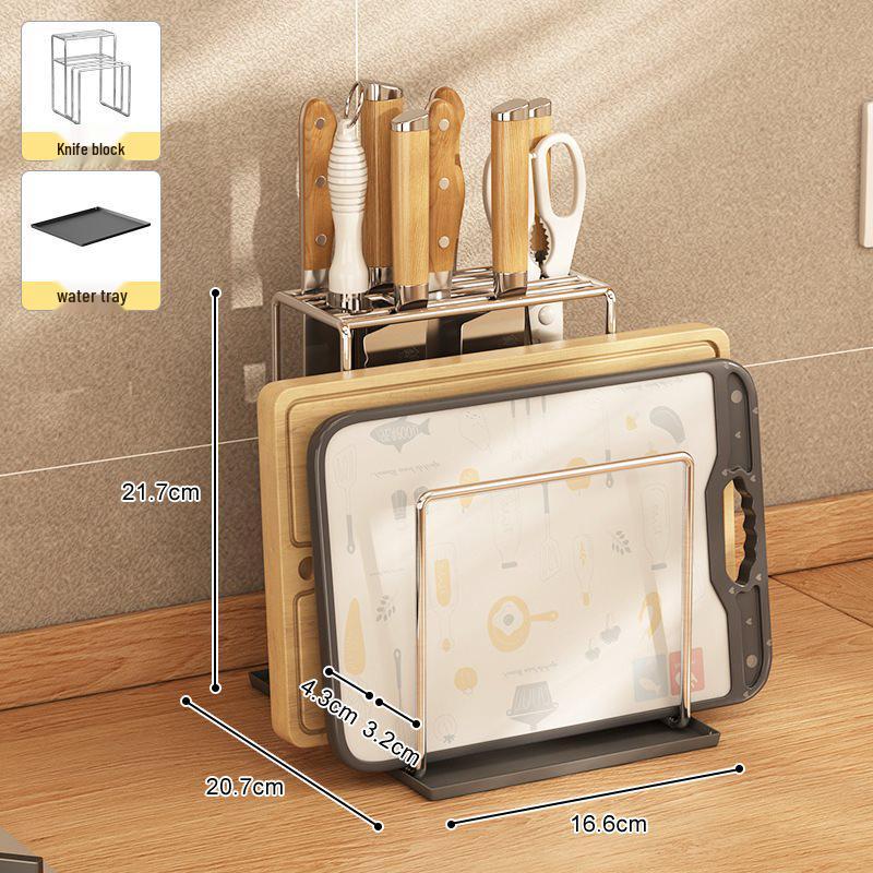 Держатель для ножей и палочек для еды из нержавеющей стали 304 для столешницы с интегрированным местом для хранения разделочных досок.