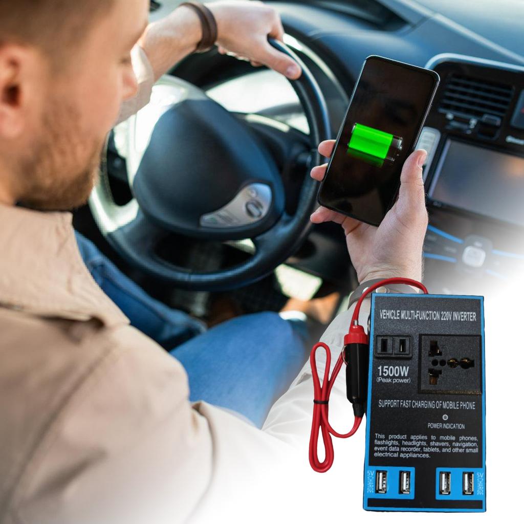 1500W Car Power Inverter with 4 USB Port DC12V 24V To AC220V PowerInverters for Vehicle Converter Fast Charging