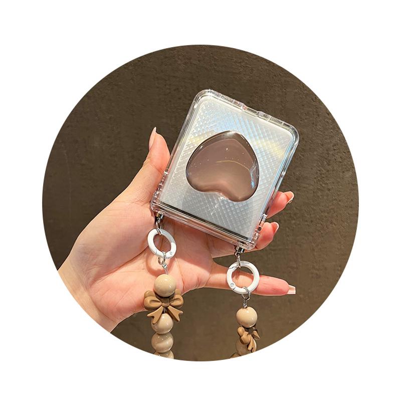 Портативный браслет с бусинами, прозрачный жесткий защитный чехол для ПК на петлях для телефона Samsung Galaxy Z Flip 3 4 5g, противоударный чехол