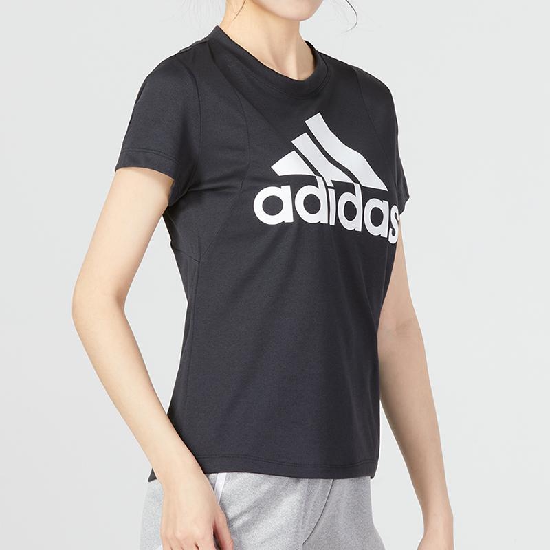 Adidas Футболка с большим логотипом American Vintage Loose Sports Quick-Dry Casual с круглым вырезом и коротким рукавом, женские топы, черный цвет FT3078