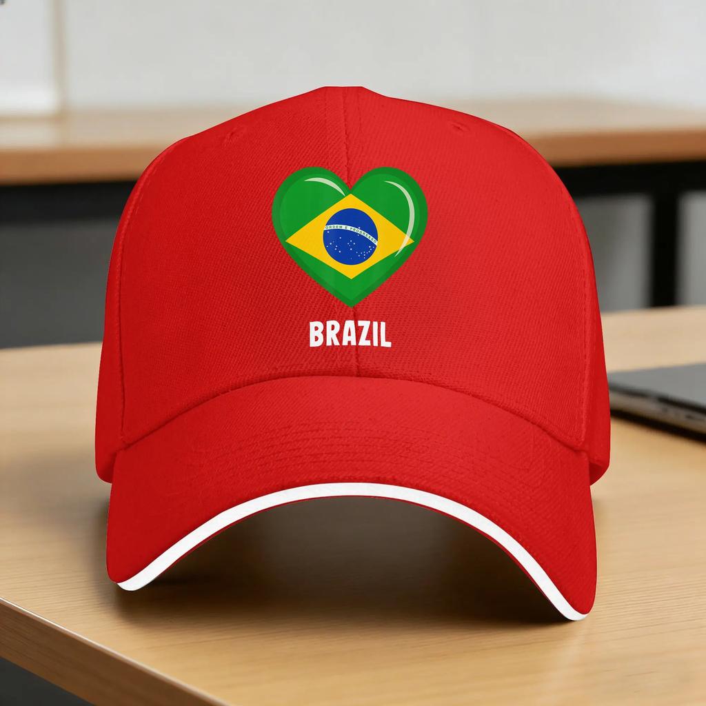 Brazil Flag Heart Baseball Cap  Unisex Women Custom DIY Hip Hop Hats Summer yk Cute Running Hippie Sun Visor Baseball Caps
