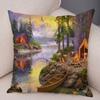 Винтажный красочный стиль, наволочка с изображением кокосовой пальмы, деревенский дом, пейзаж, диван, автомобиль, офисная подушка, домашний декор