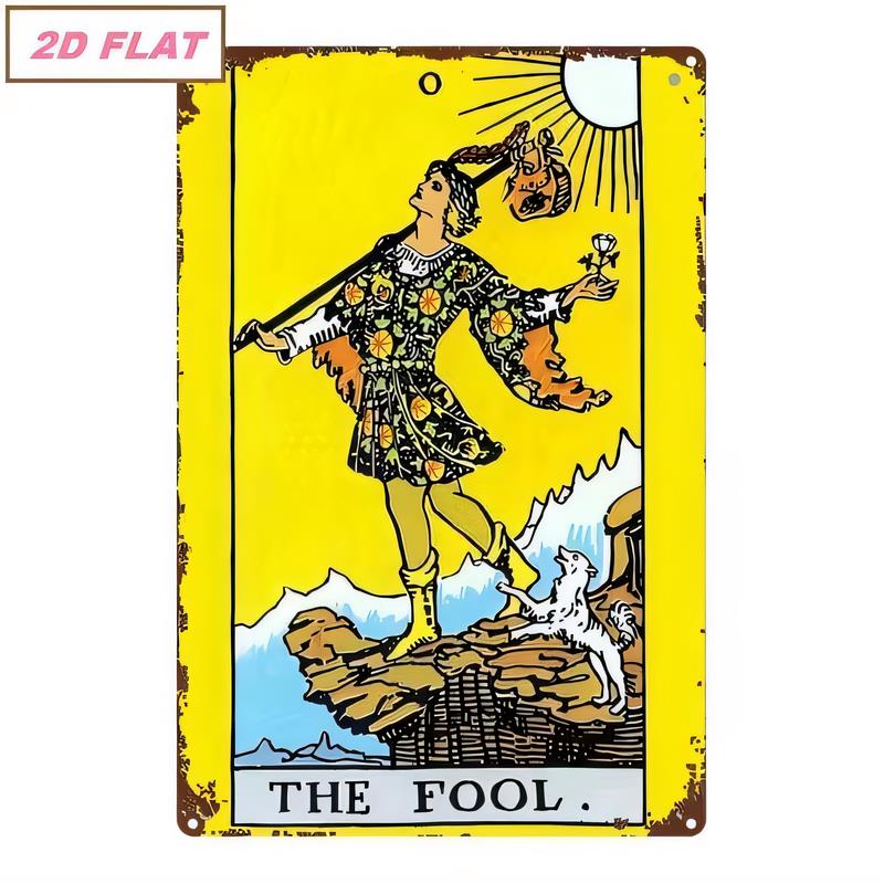 Tin Sign THE FOOL Vintage Retro Playing Card Style Metal Wall Art Rustic Distressed Poster for Bar Pub Game Room Decor D L