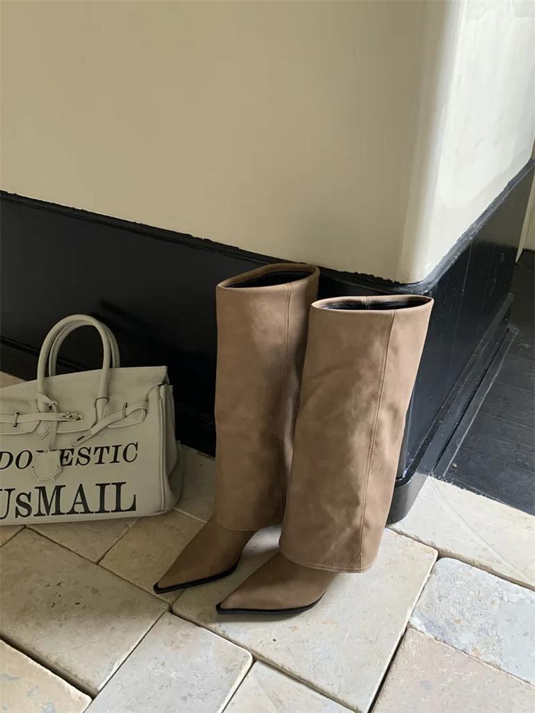 Women Sexy Pointed Toe Knee High Boots High Heels Shoes Brand PU Leather 2025 Luxury Trend Cozy Gladiator New