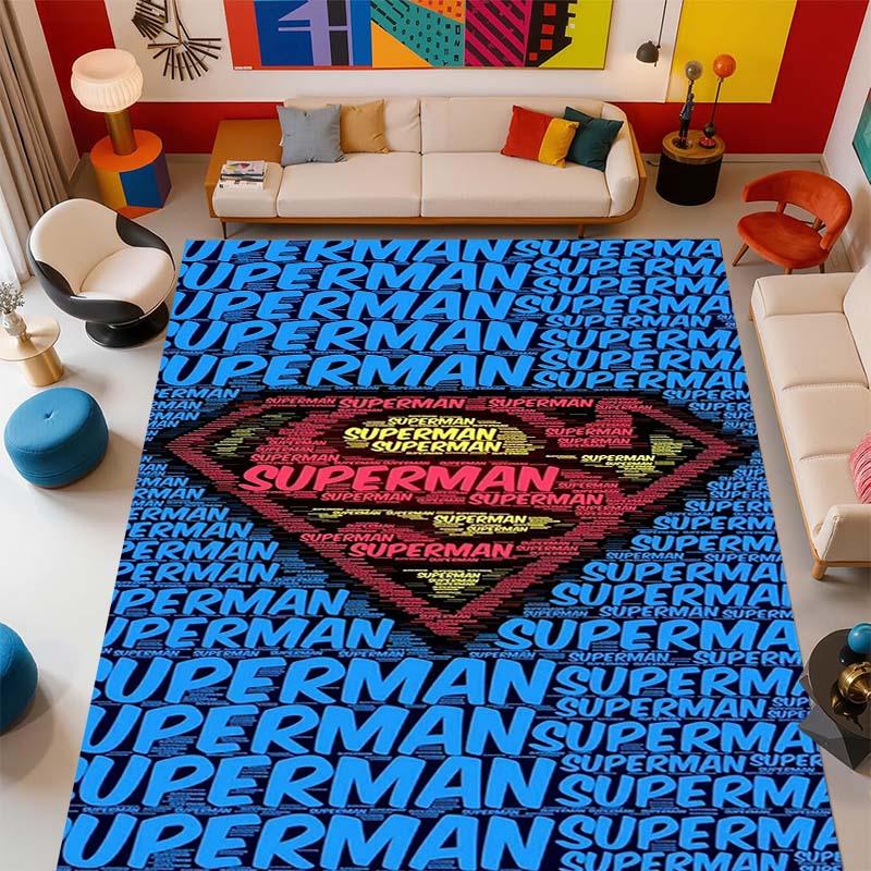 Superman superhero logo rug, suitable for bedrooms, living rooms, and home sofa decoration; large children's decorative floor