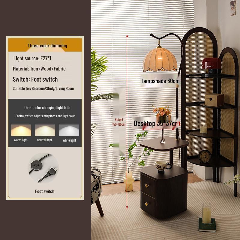 Французская прикроватная тумбочка в стиле середины века: Массив дерева, Встроенная лампа, Креативная полка для хранения