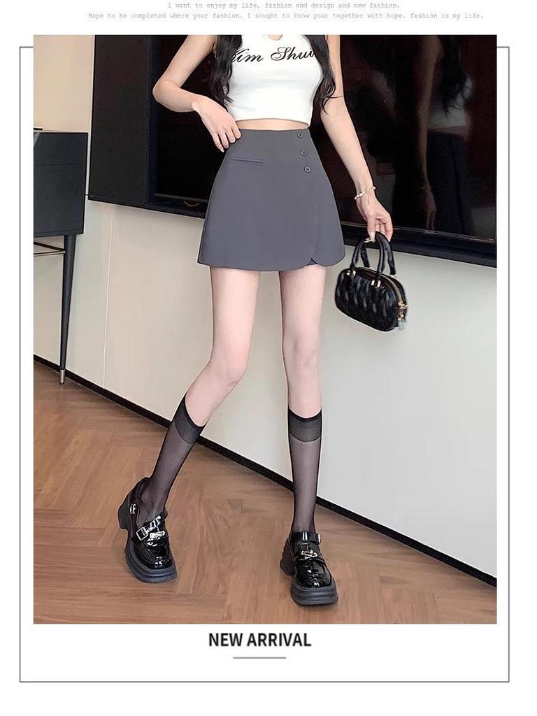 Women's Summer High-Waist A-Line Skirt Pants with Irregular Slits and Slim Design