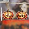 2D Flat Cute Acrylic Halloween Leopard Pumpkin Dangle Earrings Women's Fall Pumpkin Accessories Charms Jewelry Gifts