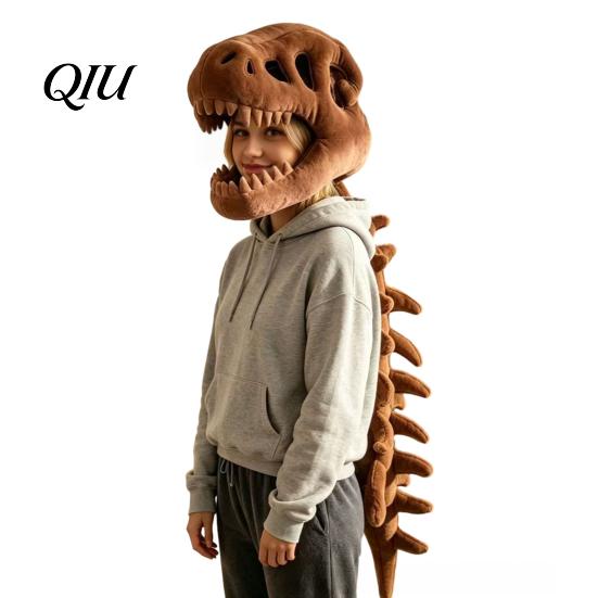 Reusable Halloween Decor Dinosaur Skeleton Costume, 3D Spinosaurus Skull Masque Headpiece And Spine, Home Plush Hood Costume for Halloween,