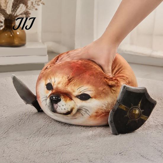 Забавная плюшевая собака Сиба 35/45 см What The Dog Doing Игрушка, Плюшевая игрушка, Съемная удобная набивная кукла Кукла с ножом и щитом, Мягкая подушка, Новинка Абстрактная