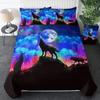Black Wolf Moon Duvet Cover Set Wolf Howling Bedding Sets for Boys Vintage Oil Paint Wild Animal Bed Sets Purple Blue and Black