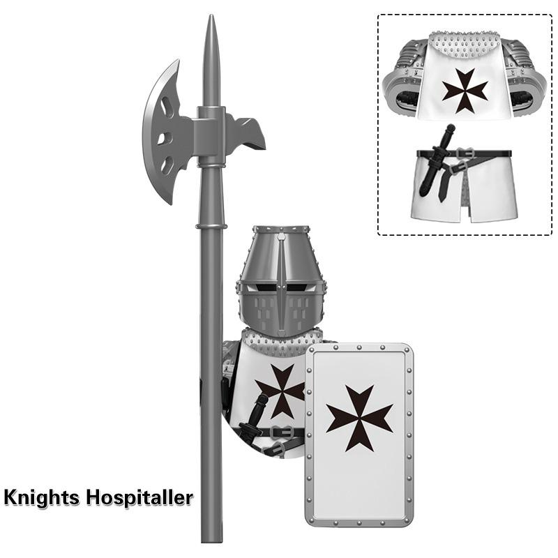 Средневековые древние крестоносцы Тяжеловооруженные рыцари-тамплиеры Боевое оружие Оборудование Модель Строительные блоки Детские сборные игрушки