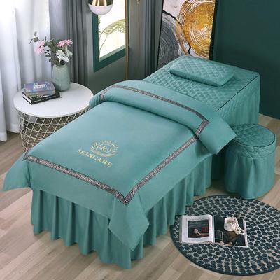 4 Piece Beauty Salon Bedding Set With Embroidered Bed Skirt Pillowcase Stool Cover And Duvet Cover For Massage Spa